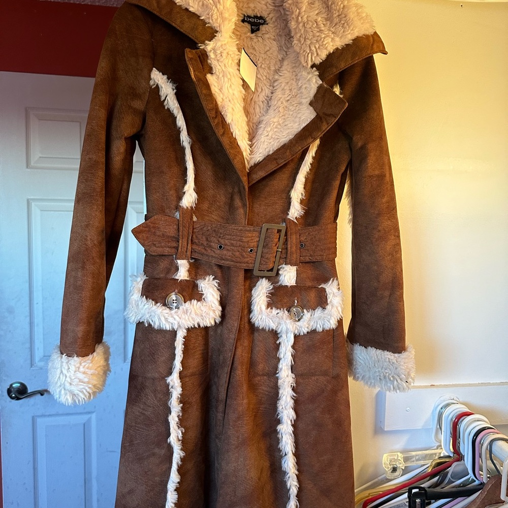 VINTAGE UC Bebe vegan shearling suede long & warm teddy maxi coat